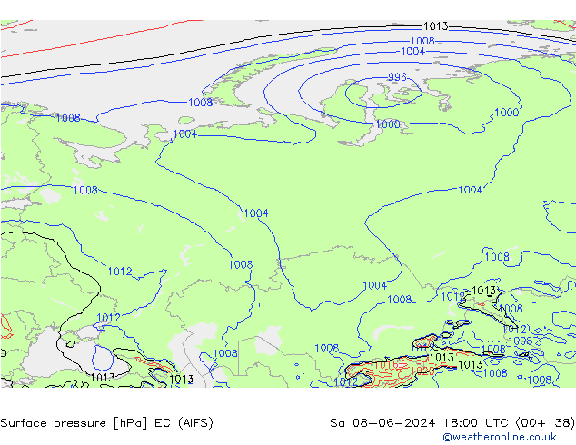 Atmosférický tlak EC (AIFS) So 08.06.2024 18 UTC