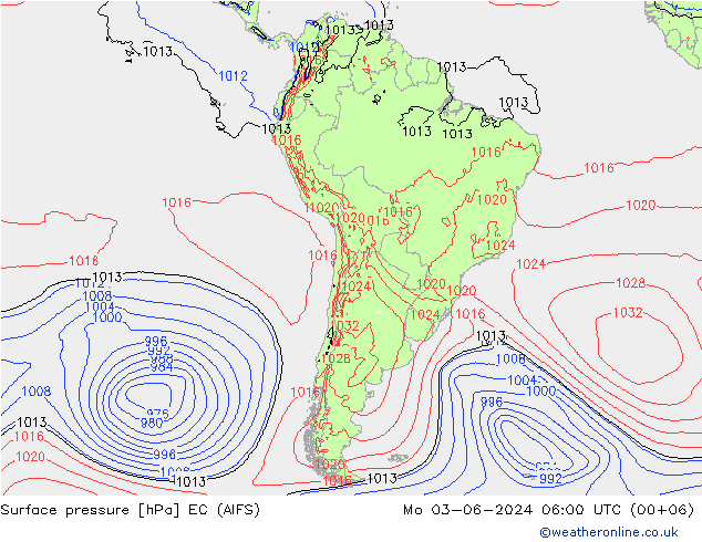 Atmosférický tlak EC (AIFS) Po 03.06.2024 06 UTC