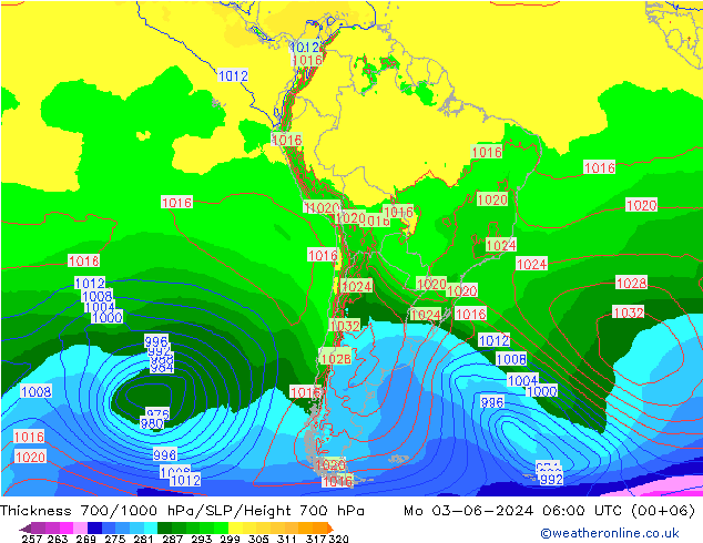 Thck 700-1000 hPa EC (AIFS) lun 03.06.2024 06 UTC