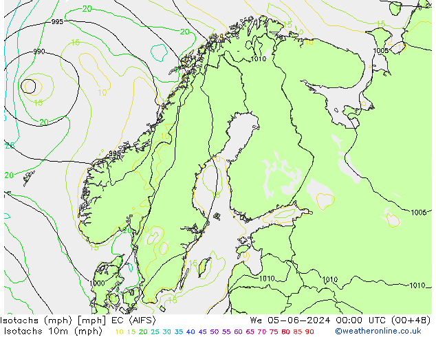 Isotachen (mph) EC (AIFS) Mi 05.06.2024 00 UTC