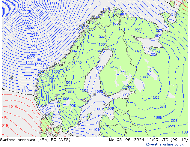 Presión superficial EC (AIFS) lun 03.06.2024 12 UTC