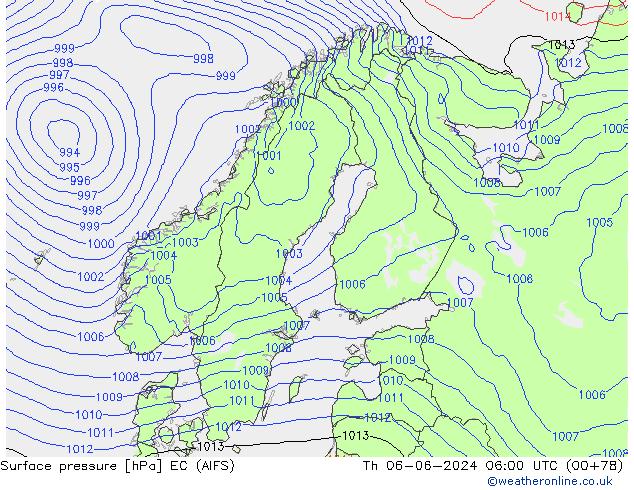 Atmosférický tlak EC (AIFS) Čt 06.06.2024 06 UTC