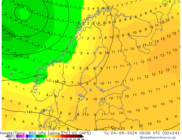 Height/Temp. 850 hPa EC (AIFS) wto. 04.06.2024 00 UTC