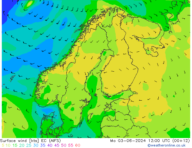 wiatr 10 m EC (AIFS) pon. 03.06.2024 12 UTC