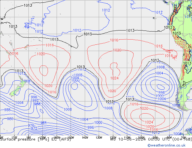 Presión superficial EC (AIFS) lun 10.06.2024 00 UTC