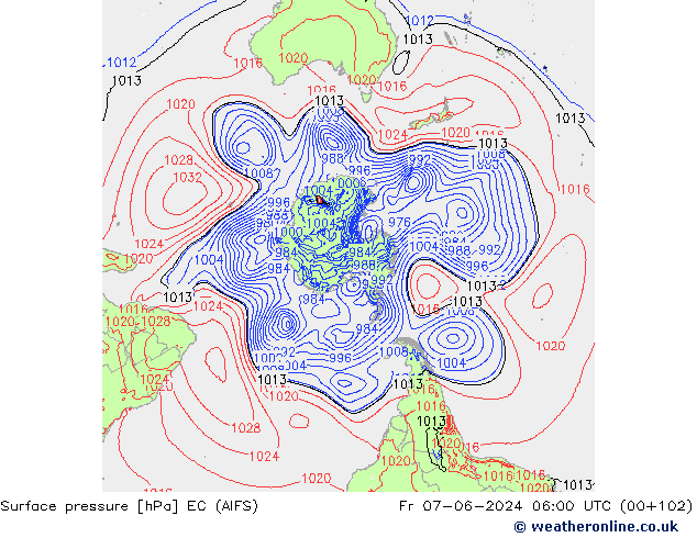 Atmosférický tlak EC (AIFS) Pá 07.06.2024 06 UTC