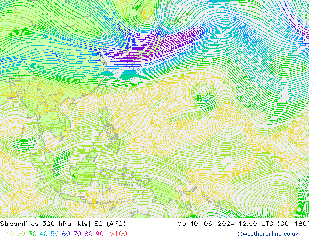 Streamlines 300 hPa EC (AIFS) Mo 10.06.2024 12 UTC