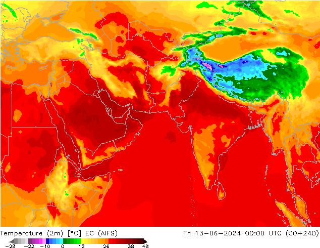 température (2m) EC (AIFS) jeu 13.06.2024 00 UTC