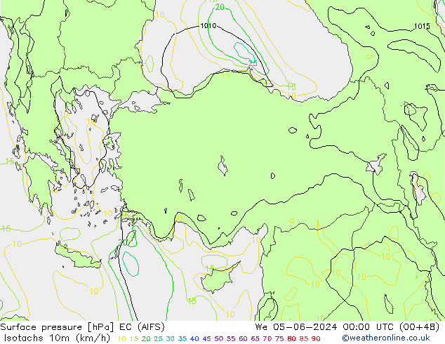 Isotachen (km/h) EC (AIFS) wo 05.06.2024 00 UTC