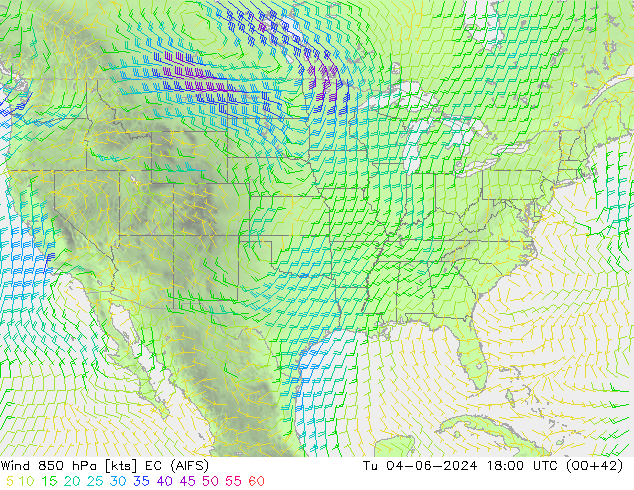 Vento 850 hPa EC (AIFS) Ter 04.06.2024 18 UTC