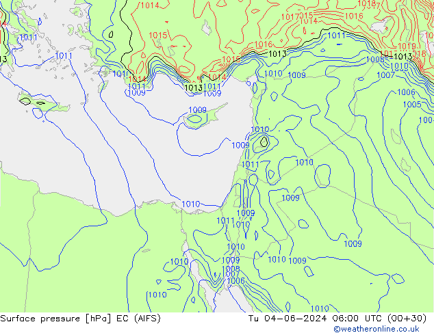 Surface pressure EC (AIFS) Tu 04.06.2024 06 UTC