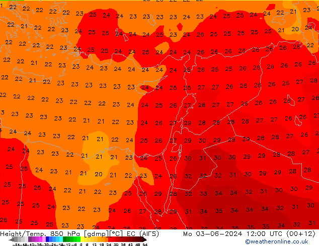 Height/Temp. 850 hPa EC (AIFS) Seg 03.06.2024 12 UTC