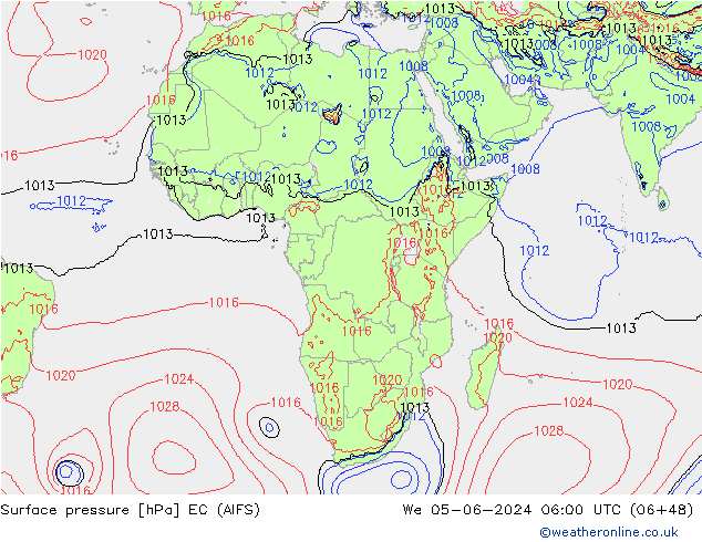 Atmosférický tlak EC (AIFS) St 05.06.2024 06 UTC