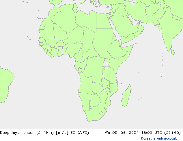 Deep layer shear (0-1km) EC (AIFS) Qua 05.06.2024 18 UTC