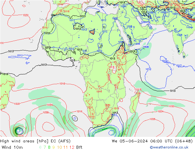 High wind areas EC (AIFS) We 05.06.2024 06 UTC