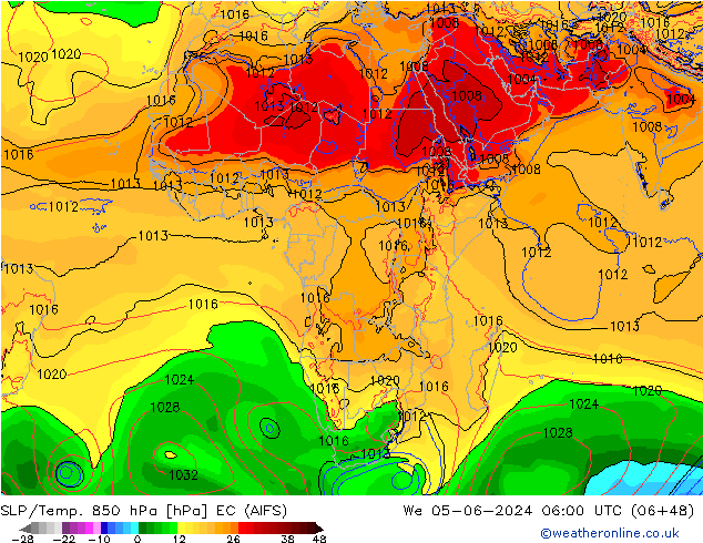 SLP/Temp. 850 hPa EC (AIFS) St 05.06.2024 06 UTC