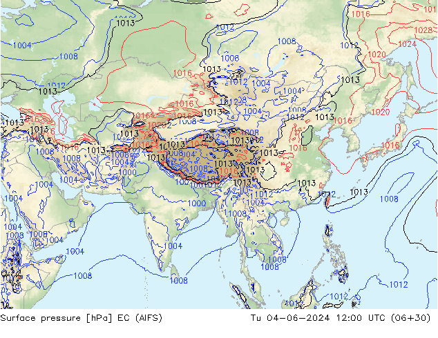 Surface pressure EC (AIFS) Tu 04.06.2024 12 UTC