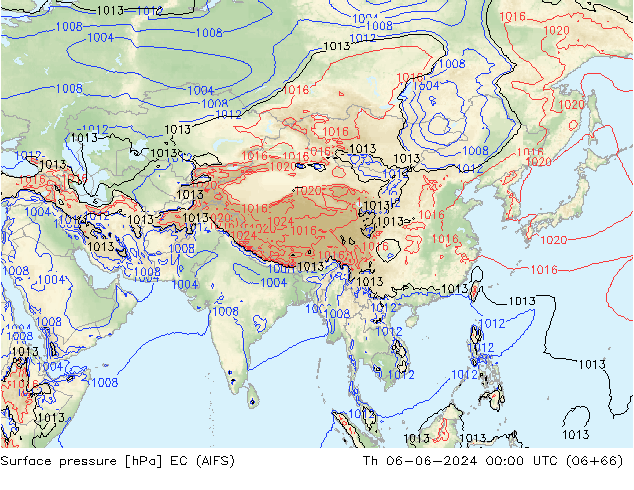 Presión superficial EC (AIFS) jue 06.06.2024 00 UTC