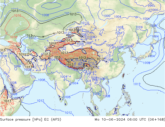 Surface pressure EC (AIFS) Mo 10.06.2024 06 UTC