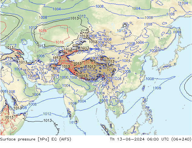 Atmosférický tlak EC (AIFS) Čt 13.06.2024 06 UTC