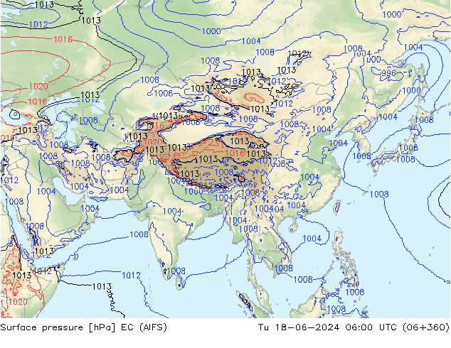 Surface pressure EC (AIFS) Tu 18.06.2024 06 UTC