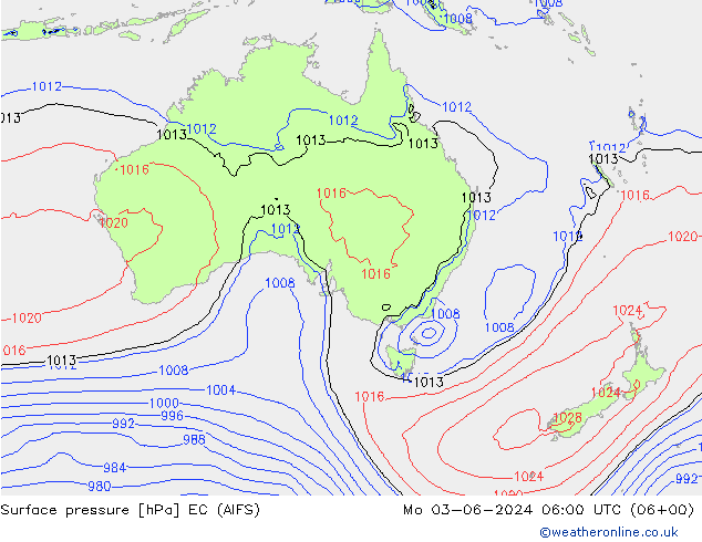 Surface pressure EC (AIFS) Mo 03.06.2024 06 UTC