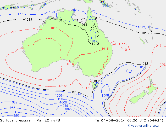 Surface pressure EC (AIFS) Tu 04.06.2024 06 UTC