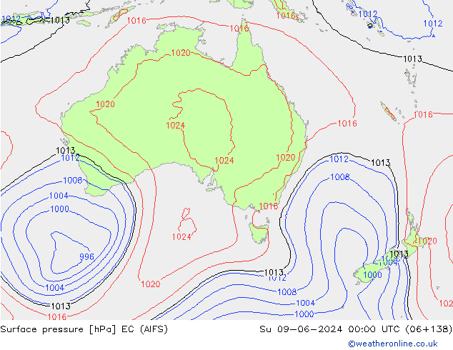 Surface pressure EC (AIFS) Su 09.06.2024 00 UTC