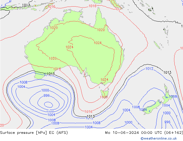 Presión superficial EC (AIFS) lun 10.06.2024 00 UTC