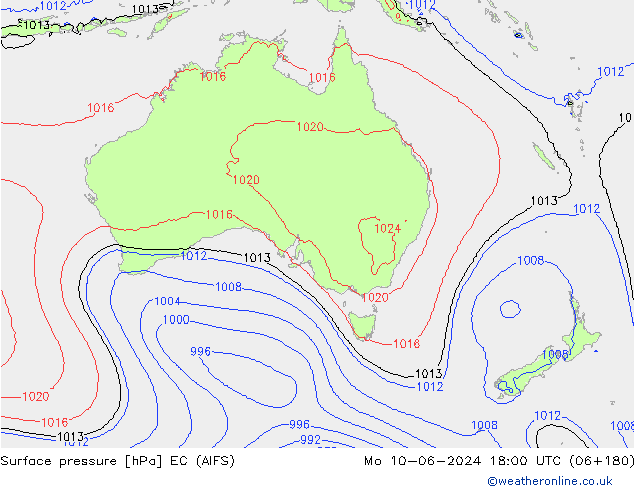 Surface pressure EC (AIFS) Mo 10.06.2024 18 UTC