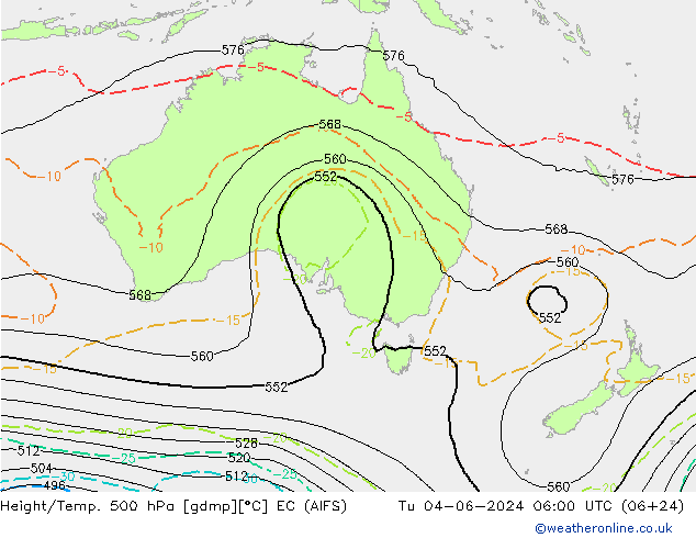 Height/Temp. 500 hPa EC (AIFS) Tu 04.06.2024 06 UTC