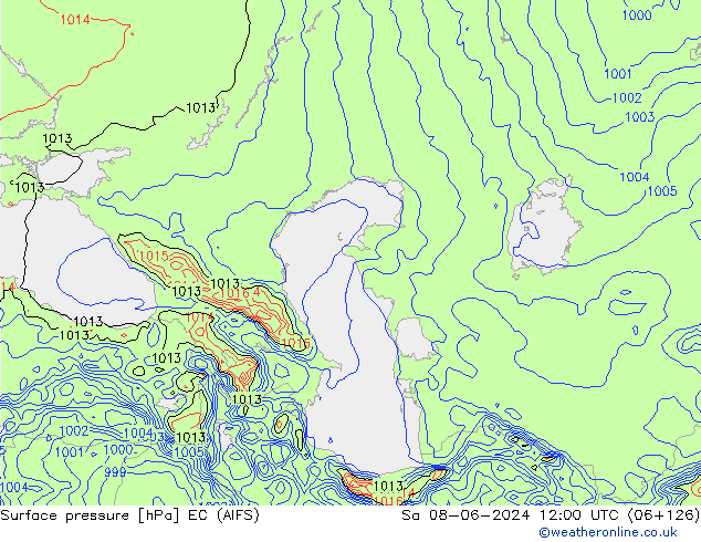 Atmosférický tlak EC (AIFS) So 08.06.2024 12 UTC