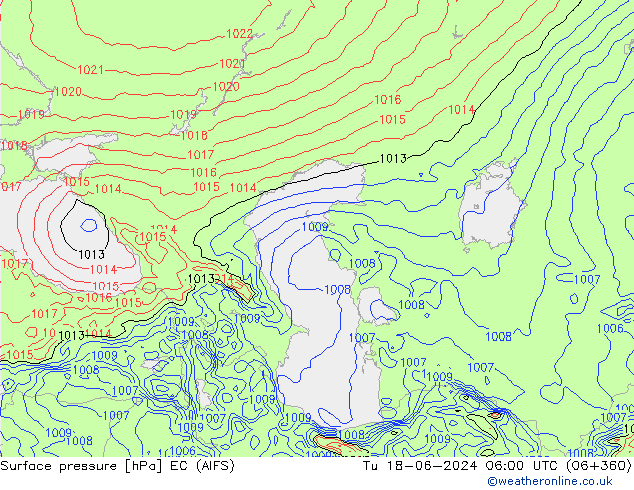 Atmosférický tlak EC (AIFS) Út 18.06.2024 06 UTC