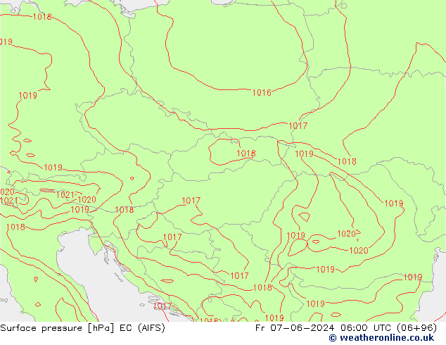 Atmosférický tlak EC (AIFS) Pá 07.06.2024 06 UTC