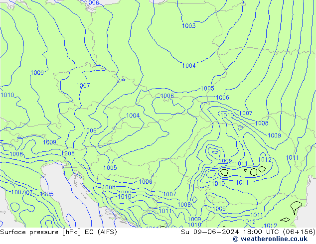 Atmosférický tlak EC (AIFS) Ne 09.06.2024 18 UTC