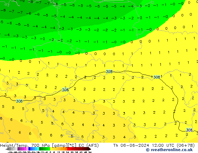 Height/Temp. 700 hPa EC (AIFS) Čt 06.06.2024 12 UTC