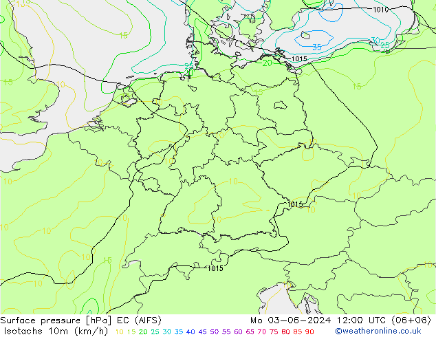 Isotachen (km/h) EC (AIFS) Mo 03.06.2024 12 UTC