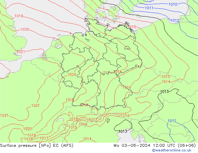 Atmosférický tlak EC (AIFS) Po 03.06.2024 12 UTC