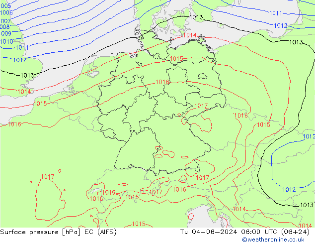 Surface pressure EC (AIFS) Tu 04.06.2024 06 UTC