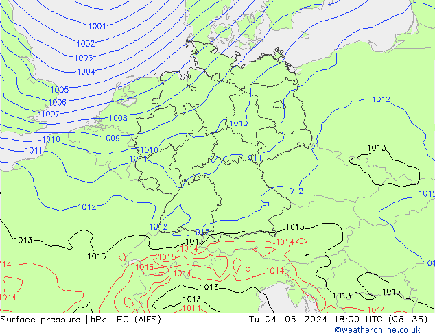 Surface pressure EC (AIFS) Tu 04.06.2024 18 UTC