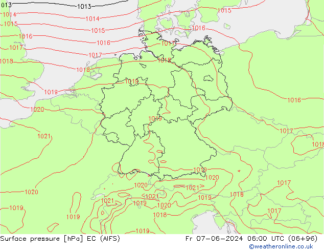 Atmosférický tlak EC (AIFS) Pá 07.06.2024 06 UTC