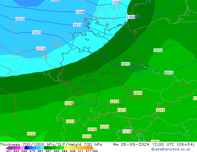 Thck 700-1000 hPa EC (AIFS) St 05.06.2024 12 UTC