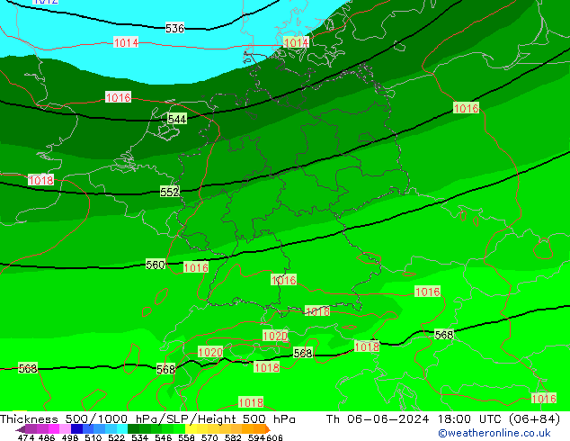 Espesor 500-1000 hPa EC (AIFS) jue 06.06.2024 18 UTC