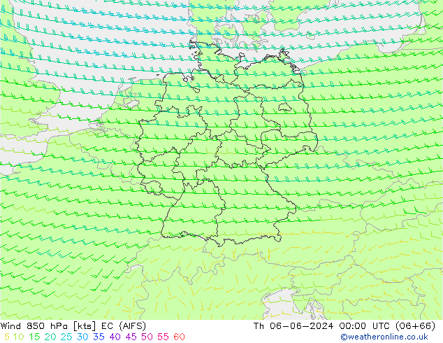 Viento 850 hPa EC (AIFS) jue 06.06.2024 00 UTC