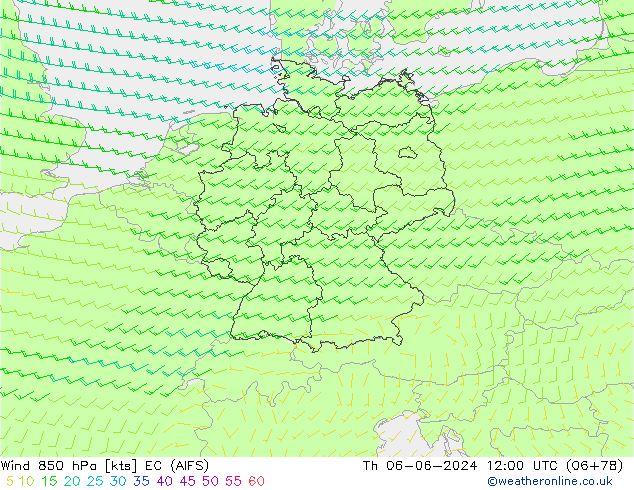 Wind 850 hPa EC (AIFS) Th 06.06.2024 12 UTC