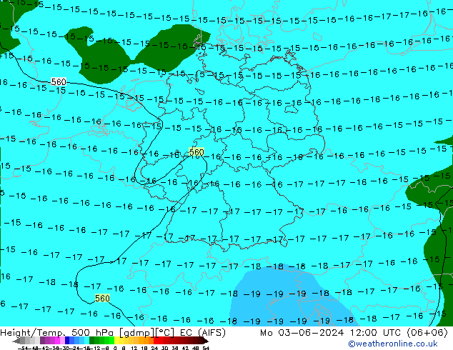 Height/Temp. 500 hPa EC (AIFS) pon. 03.06.2024 12 UTC