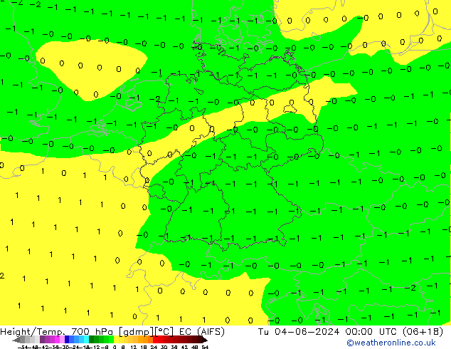 Height/Temp. 700 hPa EC (AIFS) Út 04.06.2024 00 UTC