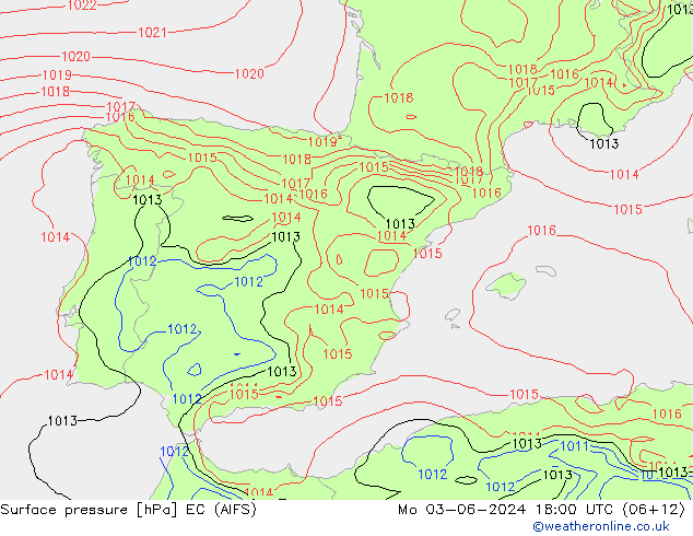 Atmosférický tlak EC (AIFS) Po 03.06.2024 18 UTC