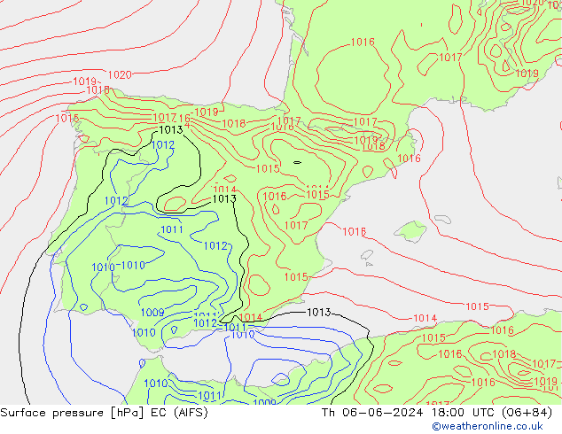 pressão do solo EC (AIFS) Qui 06.06.2024 18 UTC