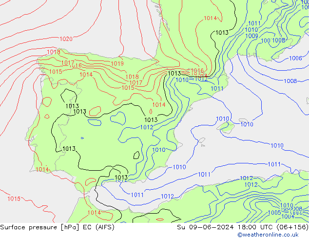 Pressione al suolo EC (AIFS) dom 09.06.2024 18 UTC